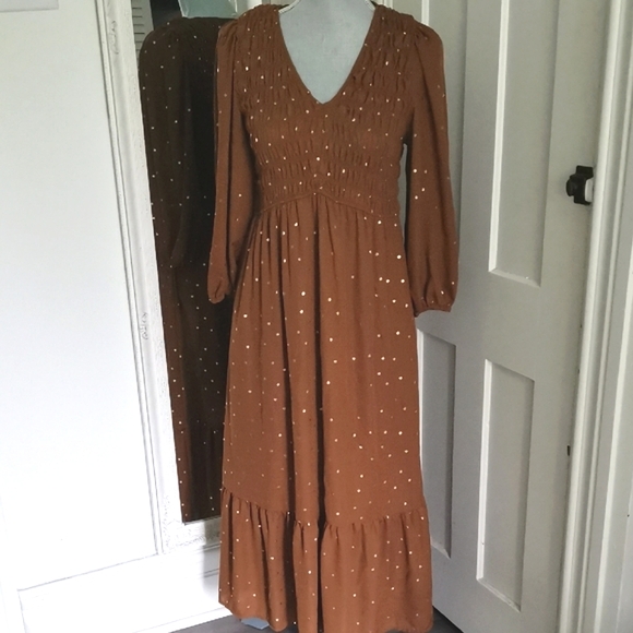 Brown Polka Dot Maxi Dress - Picture 2 of 7
